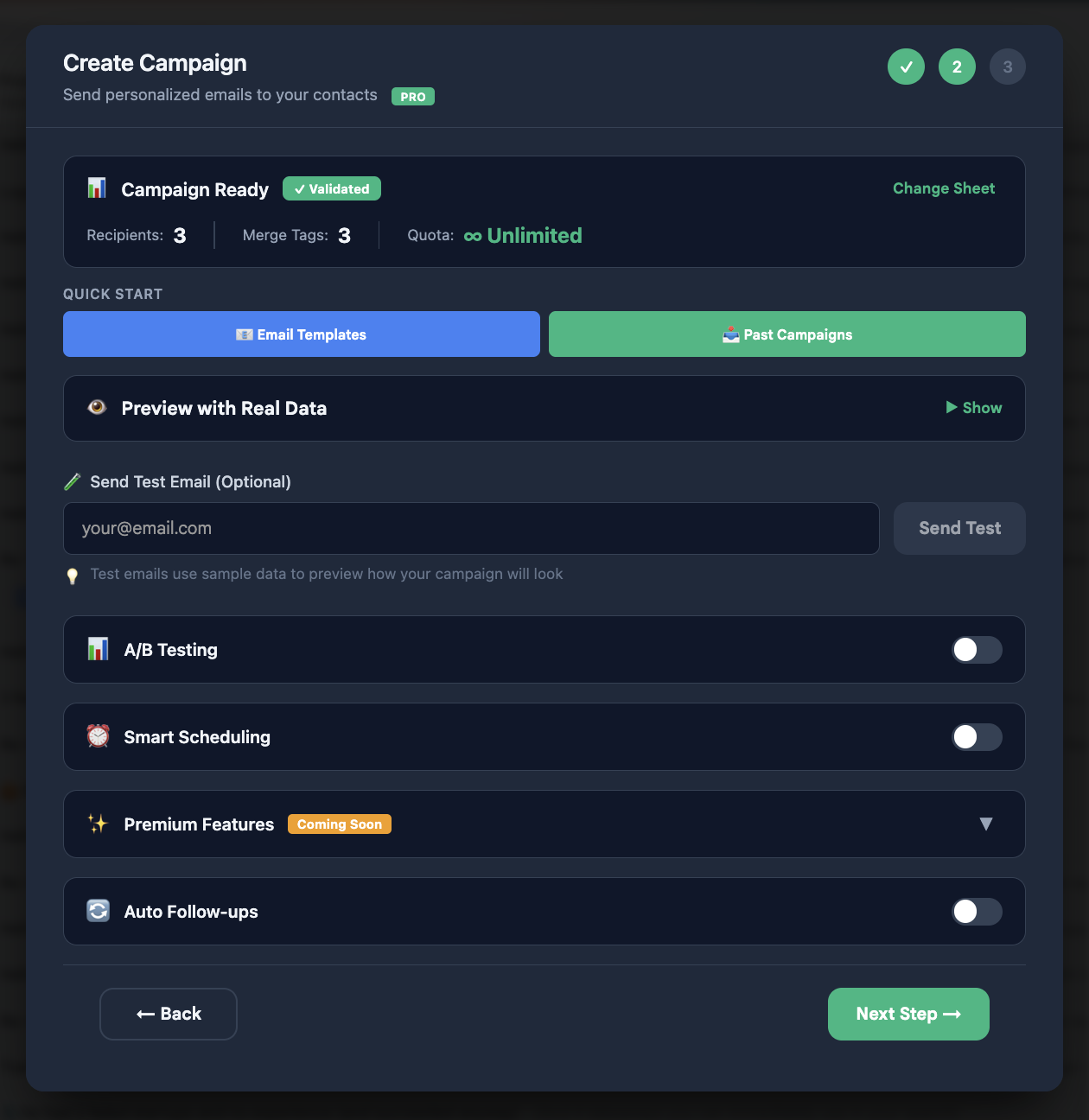 FullMail Campaign Dashboard - Create personalized email campaigns with A/B testing and smart scheduling